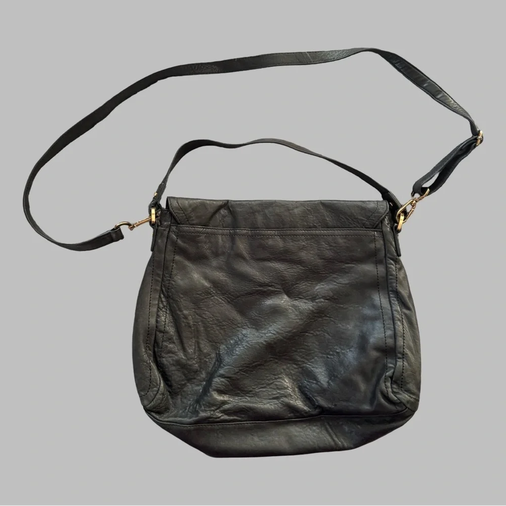 TORY BURCH Distressed Black Leather Crossbody Bag